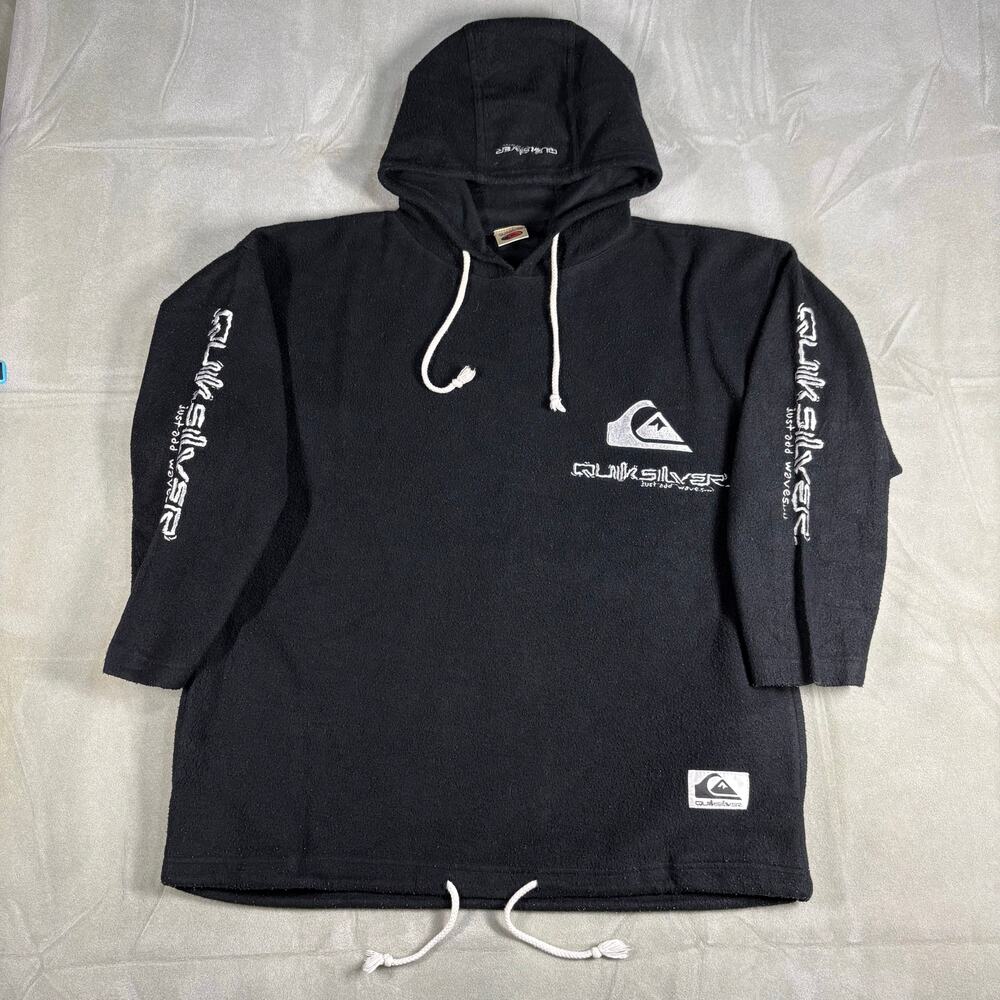 Vintage 90s Quiksilver 'Just Add Waves' Fleece Hoodie Black Men Sz XL Rare